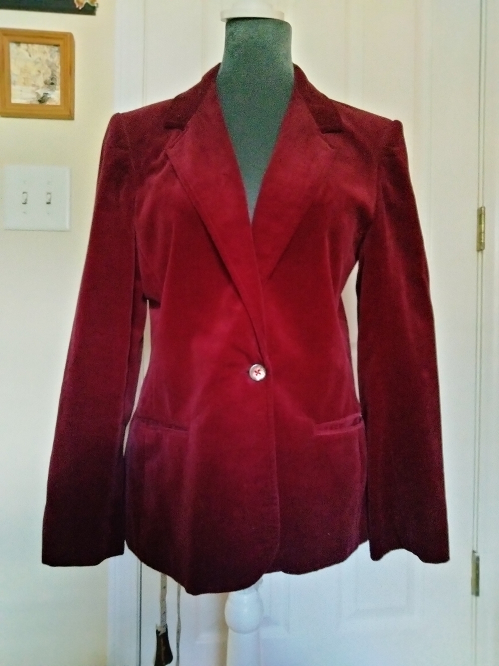 Women's Burgundy Velvet Single-Button Blazer